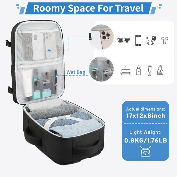 Versatile Black Travel Backpack - TSA Compliant & Perfect for Weekender Trips - Picture 3 of 8